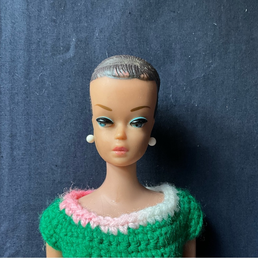 Vintage 1960s Barbie in Handmade Crochet Dress No Wigs Japan Foot
